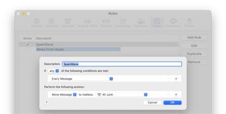 Apple Mail: SpamSieve Rule